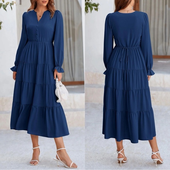 PrettyGarden Dresses & Skirts - Prettygarden Long Sleeve Tiered Ruffle Flowy Pocket Maxi Dress
